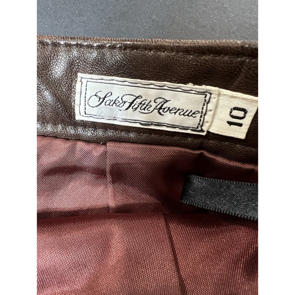 Saks Fifth Avenue Leather Skirt Women's 10 Brown Boho Luxury Designer Office - Picture 2 of 6